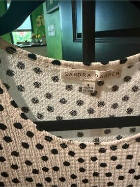 Sandra Darren White Top with Black Polka Dots